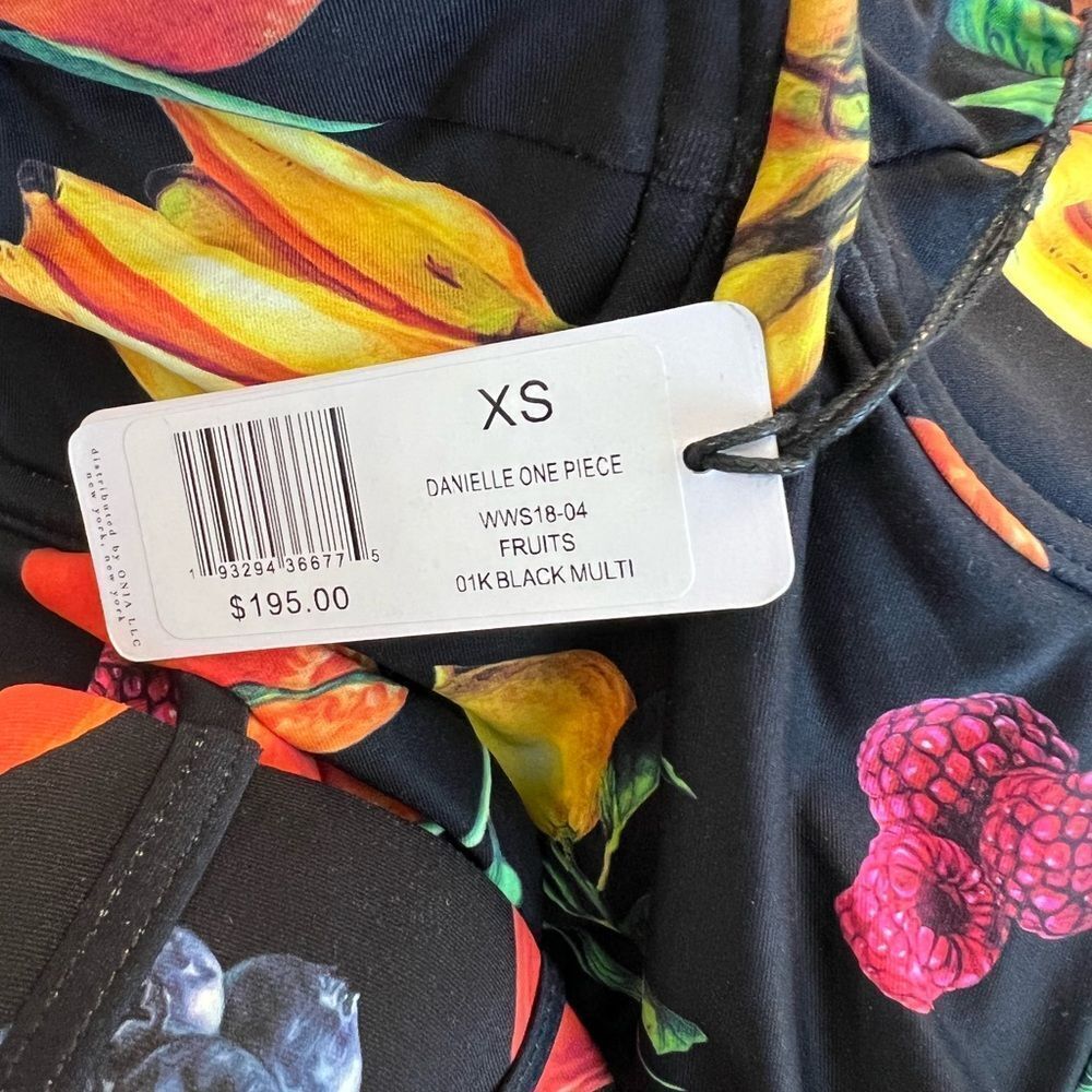 New We Wore What retro fruit print black one piece boho vacation swimsuit XS - Picture 12 of 12